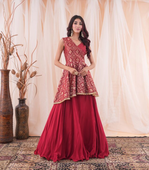 Peplum Top With Lehenga Skirt
