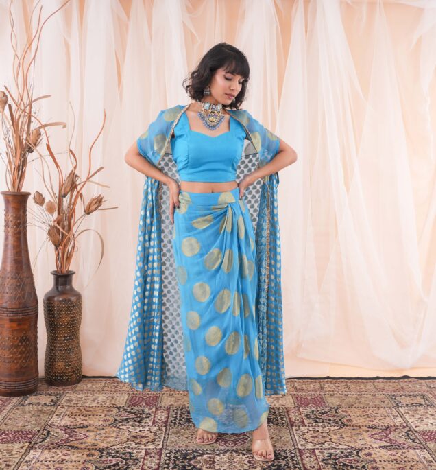 KAFTAN CAPE WITH BUSTIER AND DRAPE SKIRT
